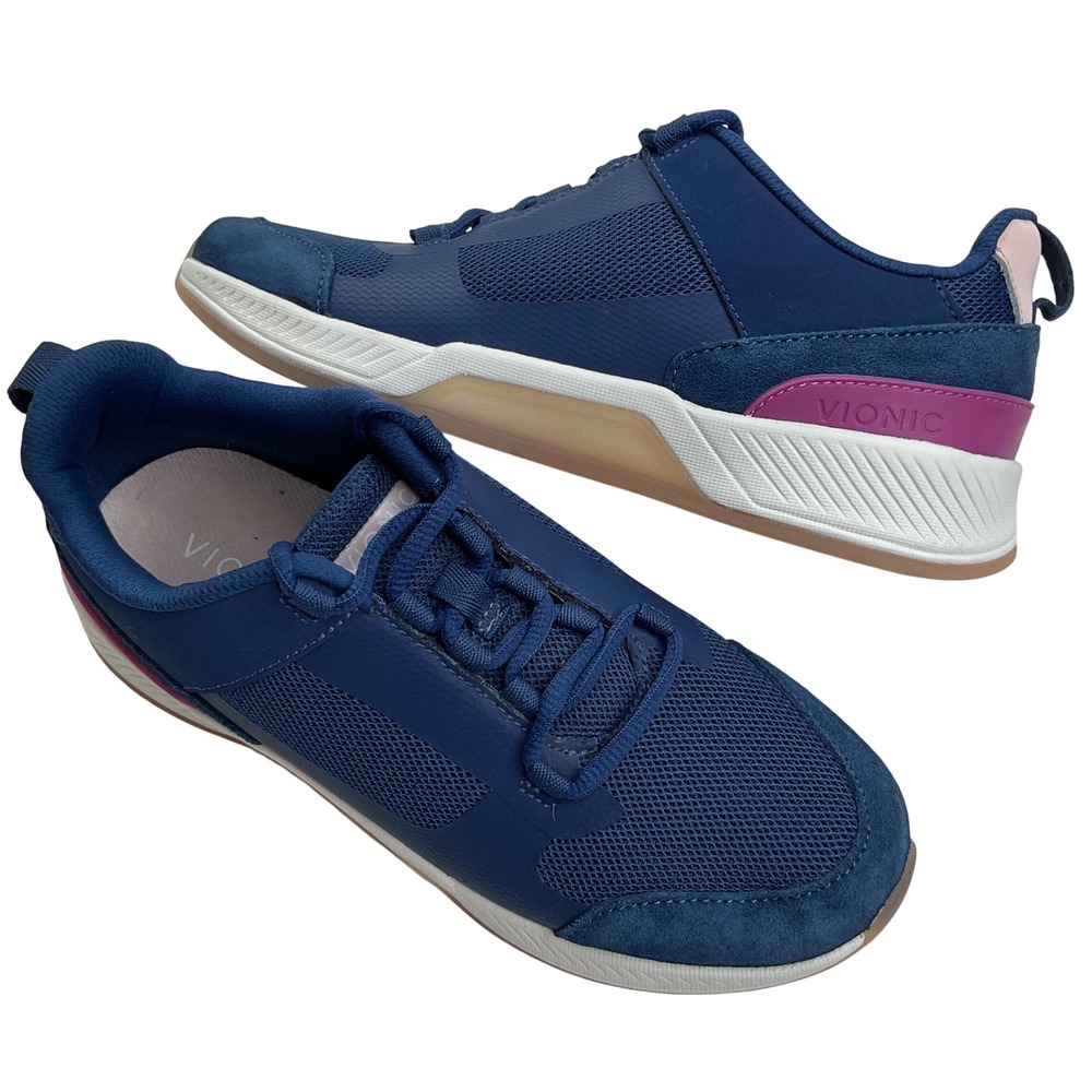 Vionic Fearless Navy Blue Magenta Mesh Suede Active Sneakers Womens 6.5